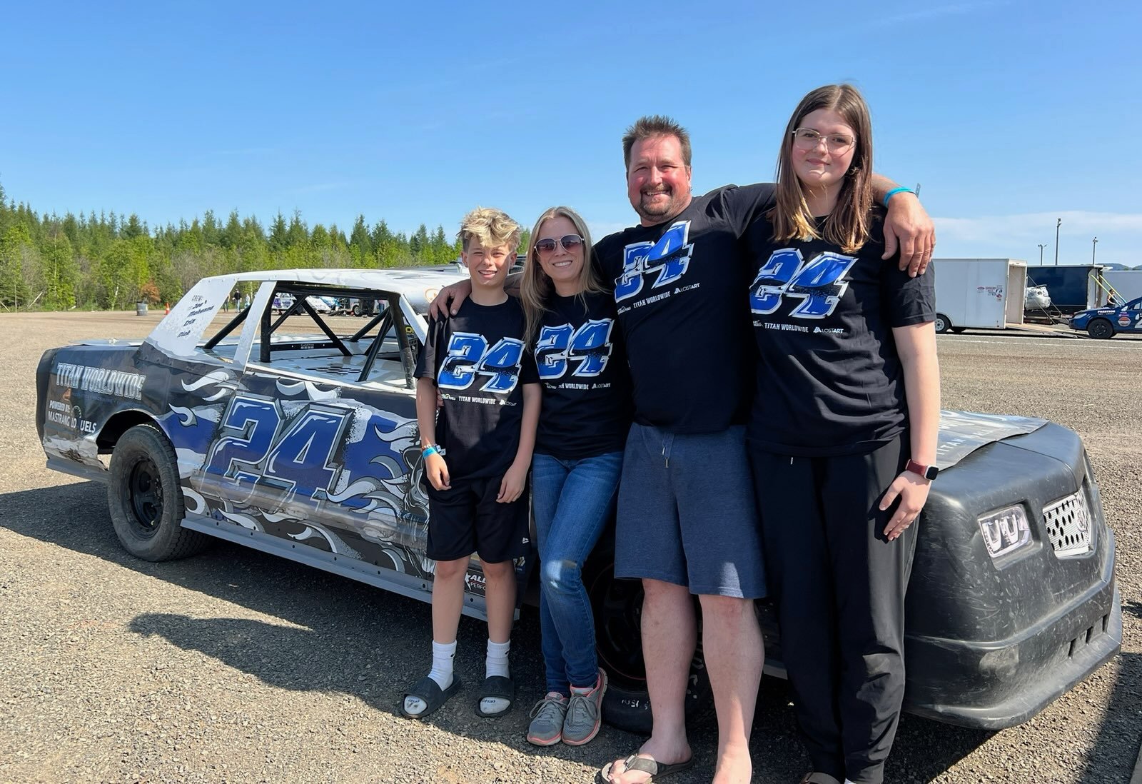 Racing action with team gear